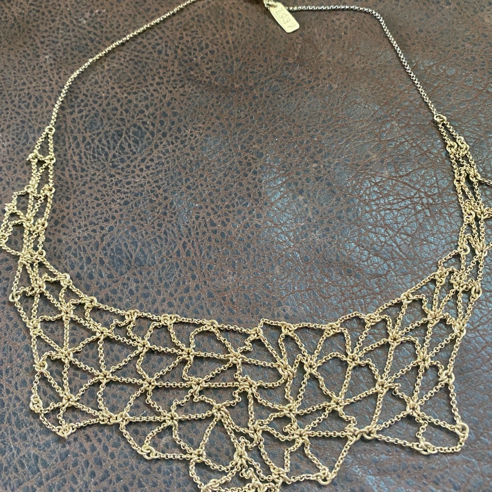 “1937” Vintage inspired brass tone Layered chainmail or mesh style bib necklace - Picture 5 of 5
